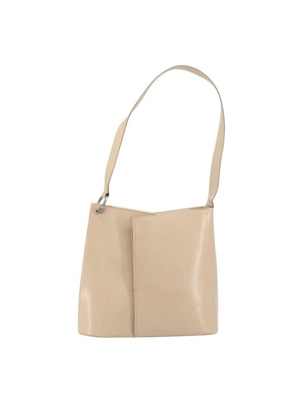 Authentic Salvatore Ferragamo Gancini Shoulder Bag Leather Beige Silver